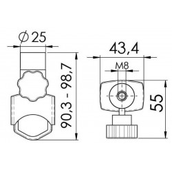 Fixing support for lights with 22-25mm tube diameter