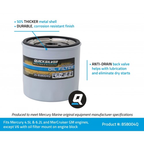 Quicksilver / MerCruiser High Efficiency Oil Filter: 35-858004Q