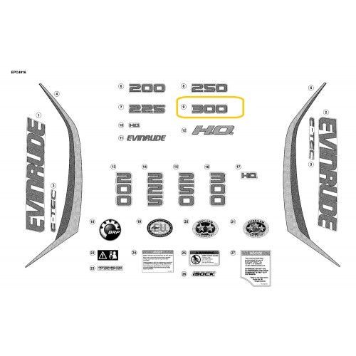 0216619 BRP Evinrude E-TEC 300HP Front Decal [Swift Silver]